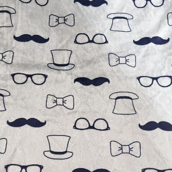 HB Hudson Baby Blanket Gray Blue Minky Dot Mustache Glasses Bow Tie Hats Lovey - Picture 3 of 12